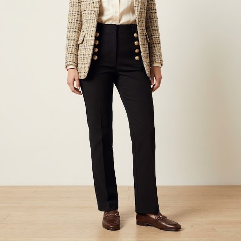 DEREK LAM 10 CROSBY Robertson Cropped Flare Pants Sz 12 Black Nautical Luxe $365